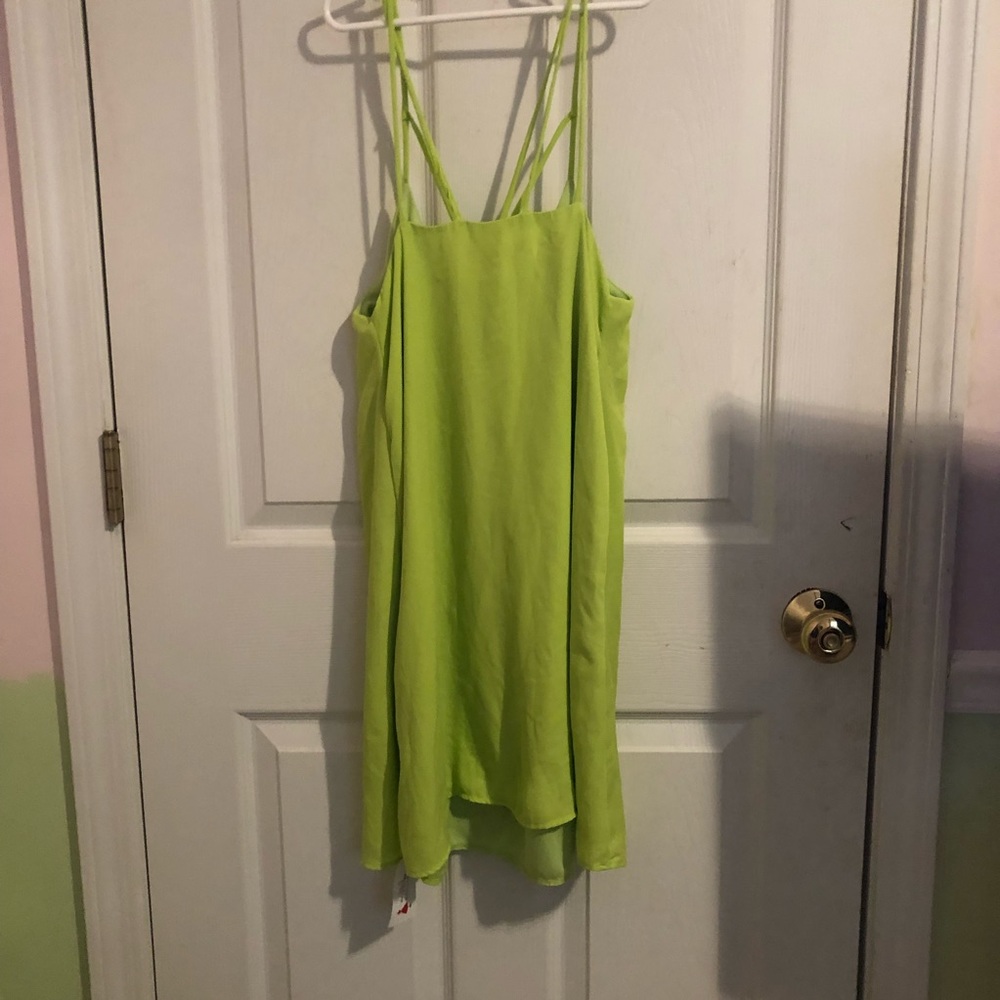 the red dress  neon green strapy dress size s